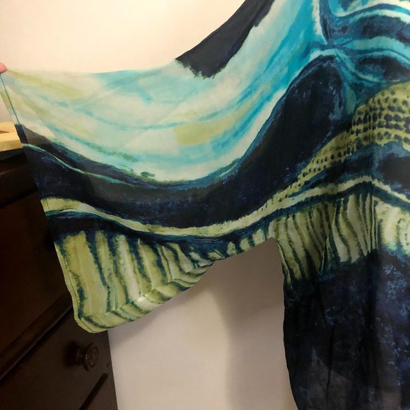 Chico's Blue & Green Sheer Blouse (XL) - Picture 5 of 5